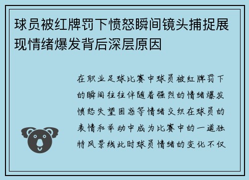 球员被红牌罚下愤怒瞬间镜头捕捉展现情绪爆发背后深层原因