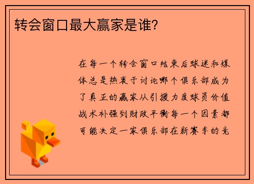 转会窗口最大赢家是谁？